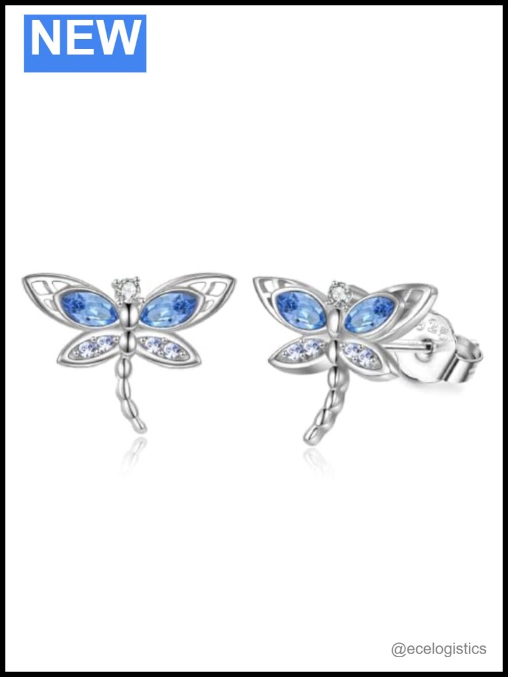 Dragonfly Stud Earrings 925 Sterling Silver White Gold Plated Austrian Crystal